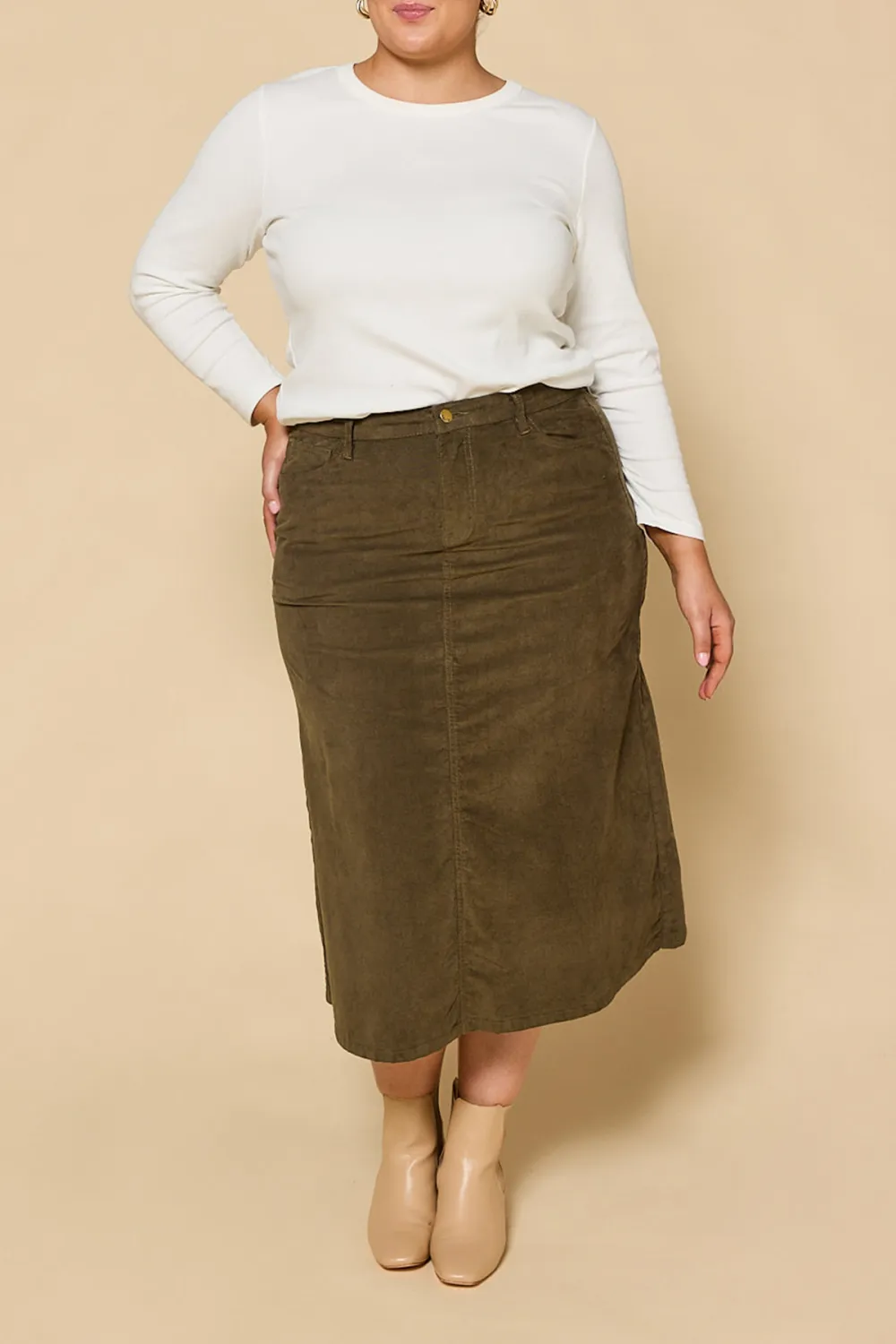 Adrift A-Line Brushed Cotton Skirt in Olive