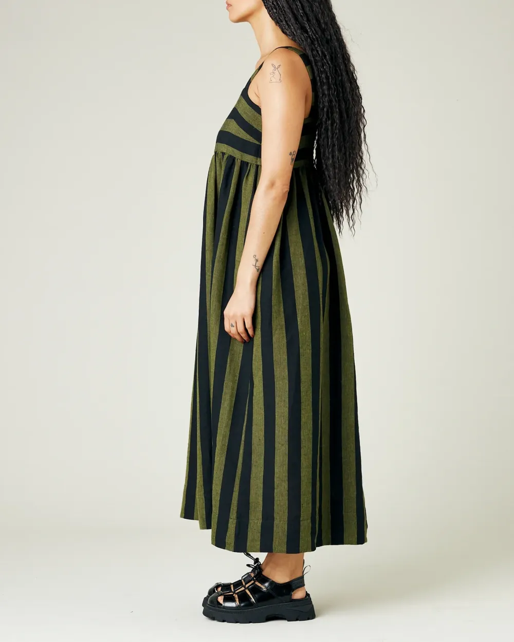 OLIVE & BLACK STRIPE LINEN DRESS