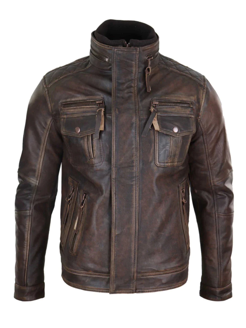 Men's Casual Outdoor Leather Jacket Coat