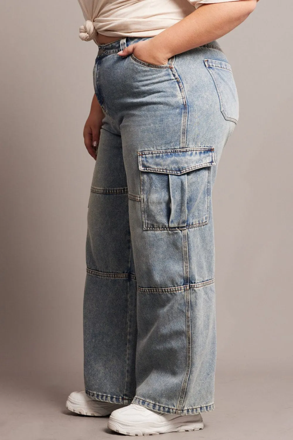 Denim Cargo Jeans High Rise