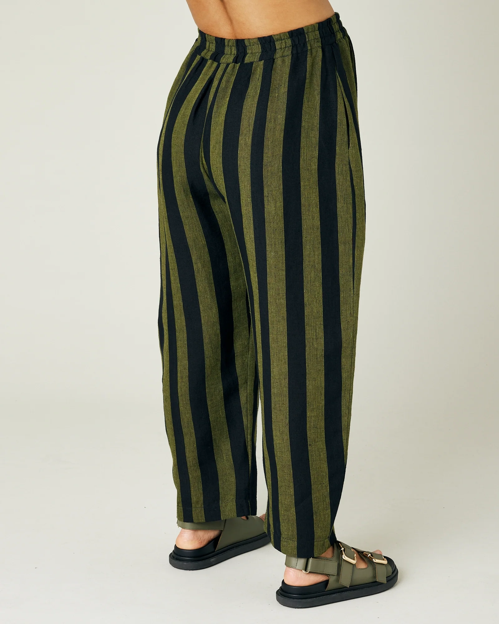 OLIVE AND BLACK STRIPE LINEN TROUSERS