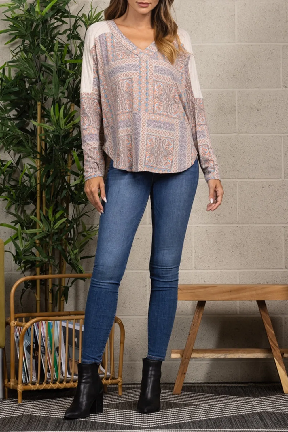 RUST PAISLEY GEOMETRIC PRINT LONG SLEEVE