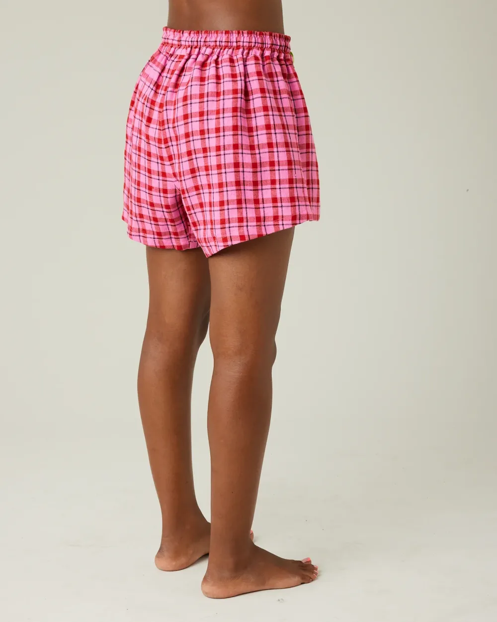 PINK & RED CHECK LINEN SHORT