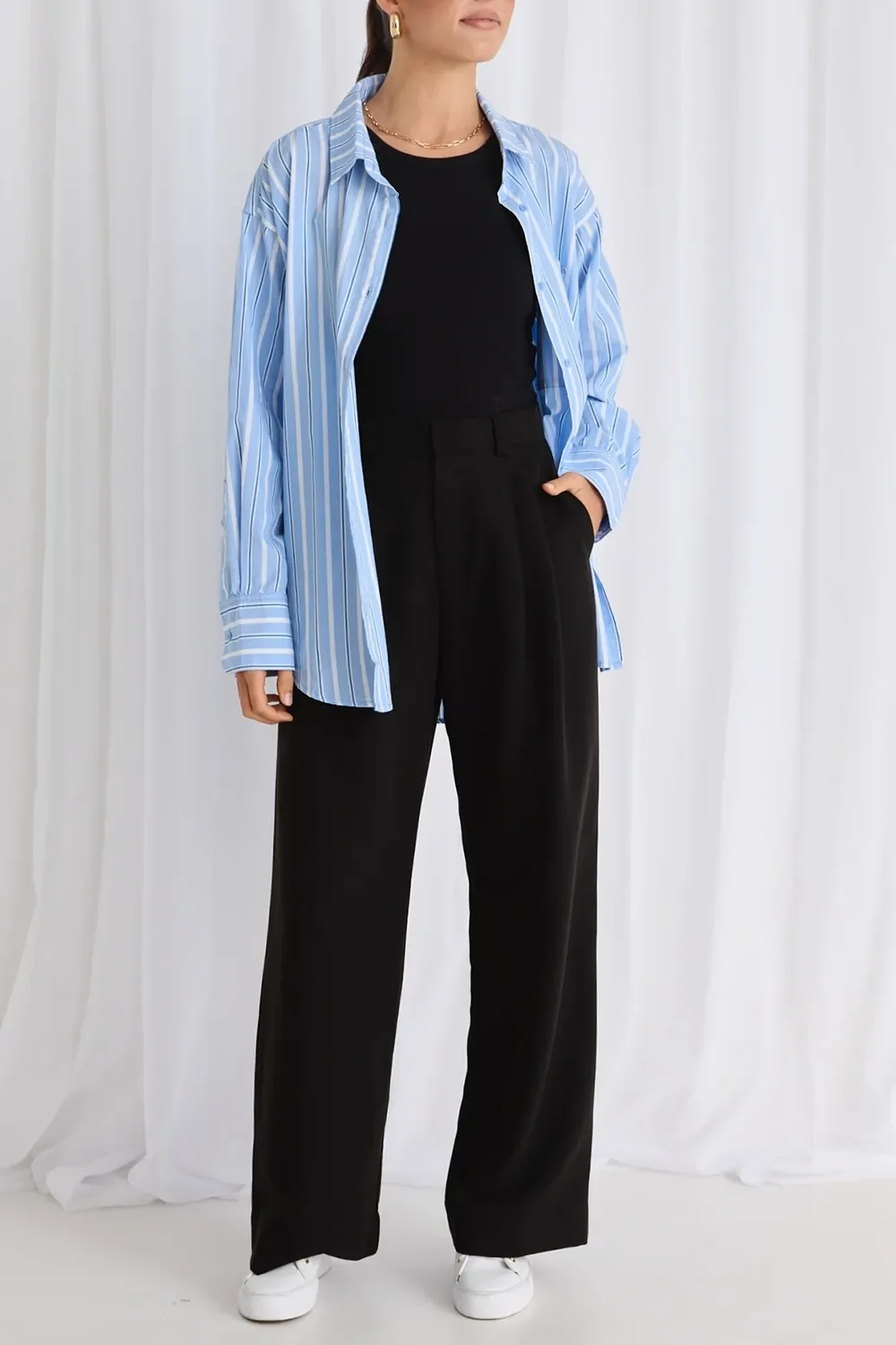 California Blue Stripe Poplin Oversized Shirt