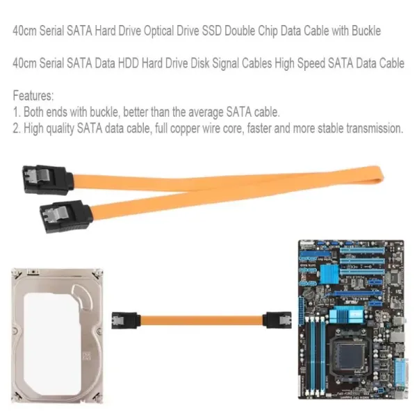 40cm Serial SATA Data HDD Hard Drive Disk Signal Cables High Speed SATA Data Cable with Buckle Orange Color