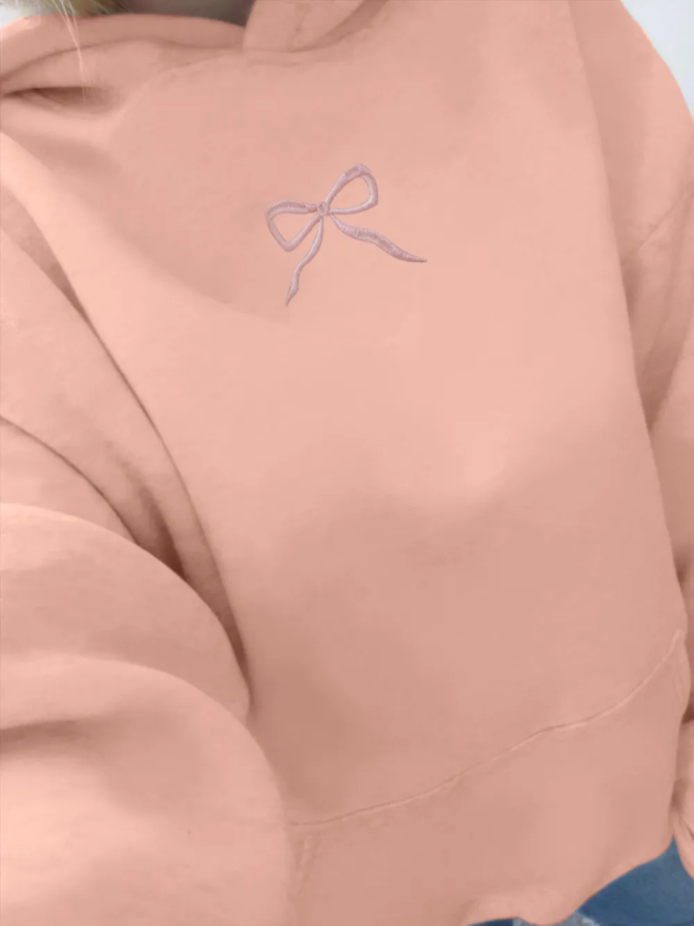 Embroidered Bow Printed Hoodie