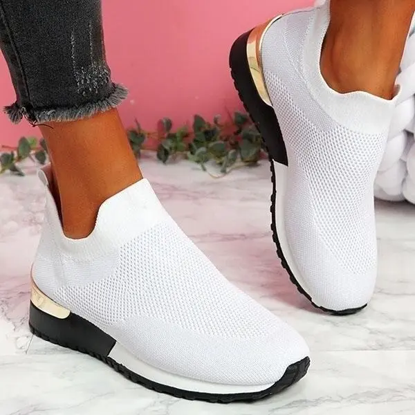 Slip-On Knit Solid Color Sneakers For Female Sport Mesh Casual Shoes