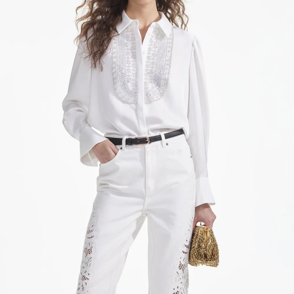 White Cutwork Denim Jeans