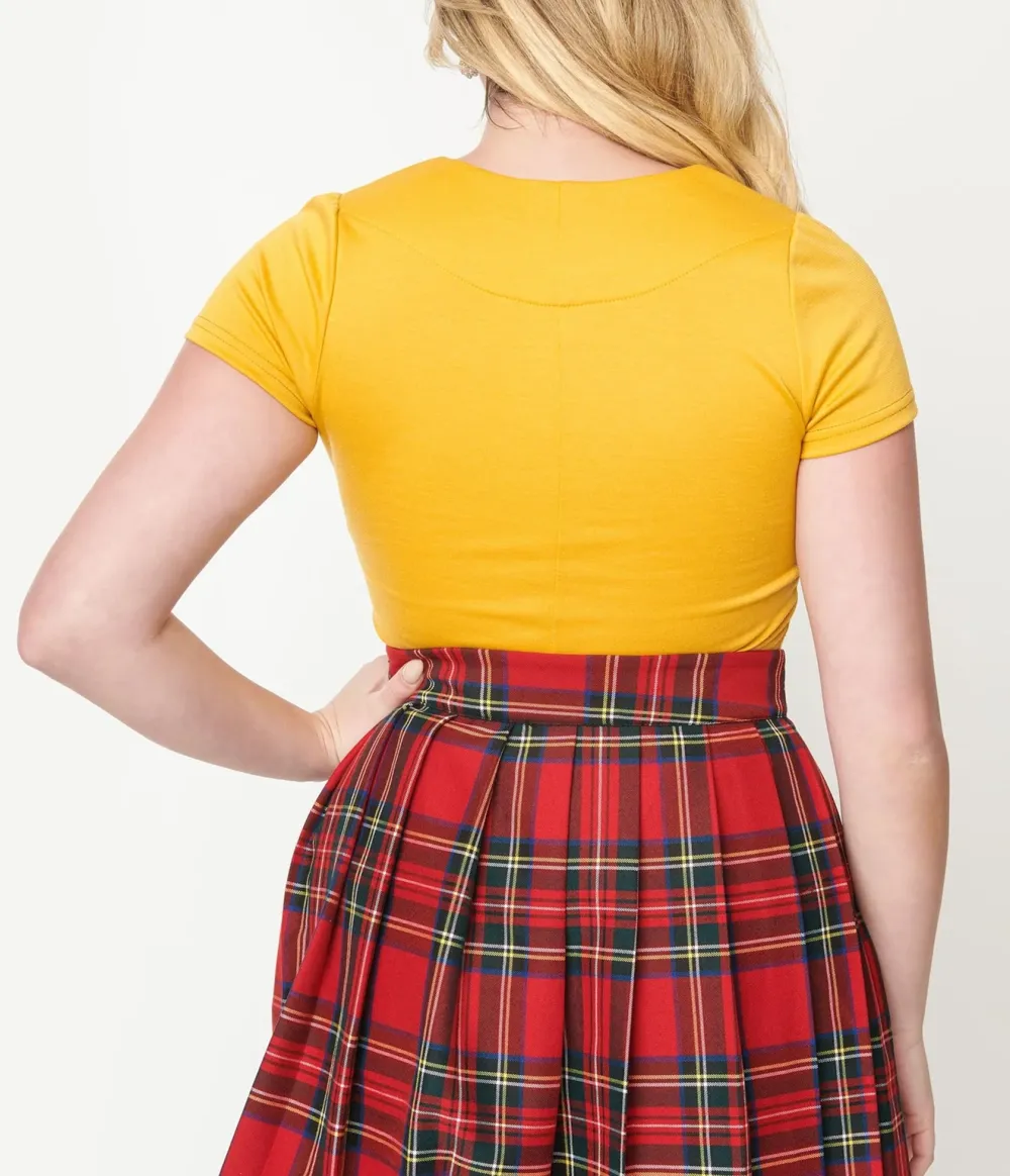 Steady 1950s Mustard Short Sleeve Knit Sophia Top