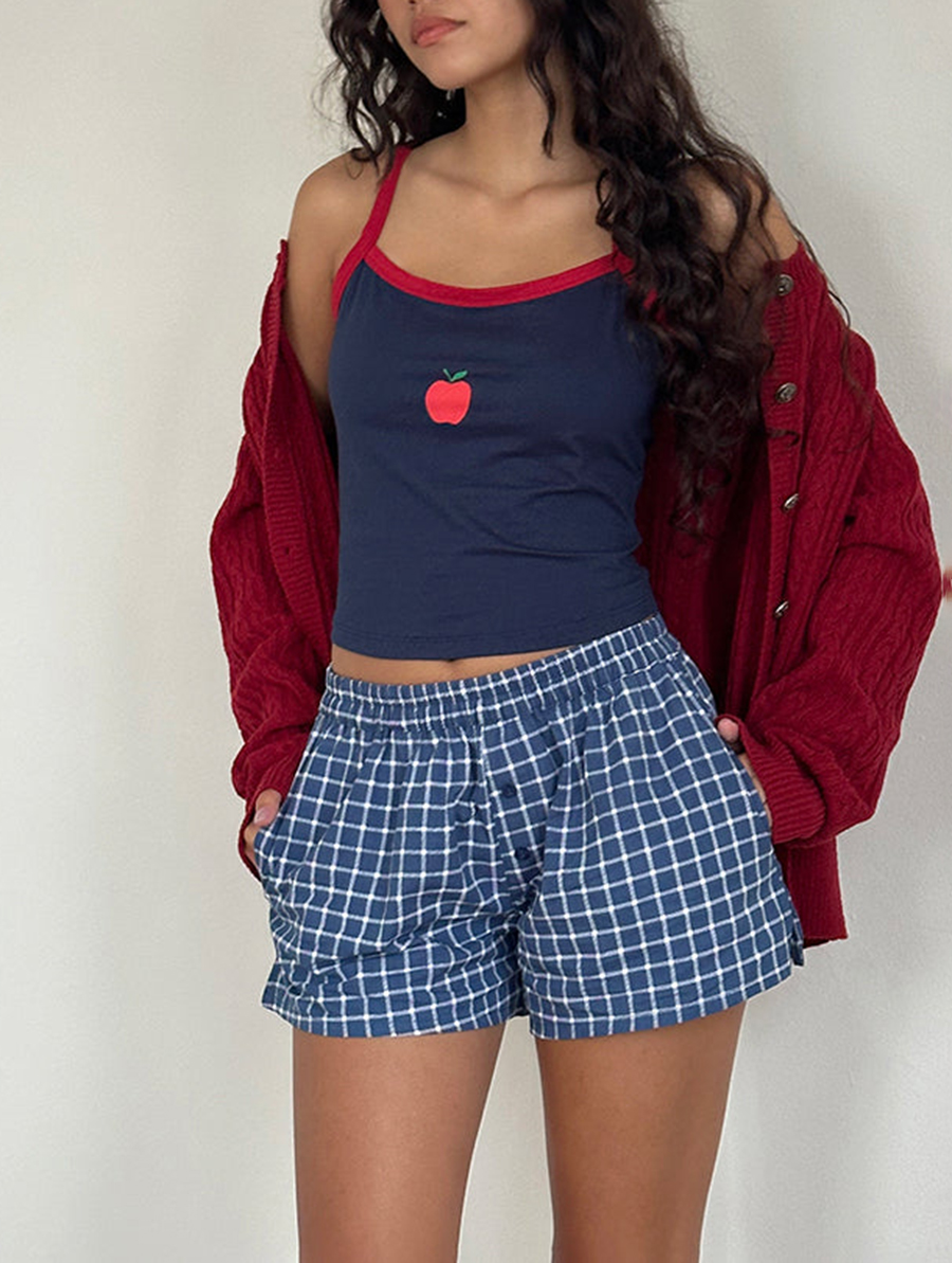 Laboxe Short In Navy Tartan Poplin