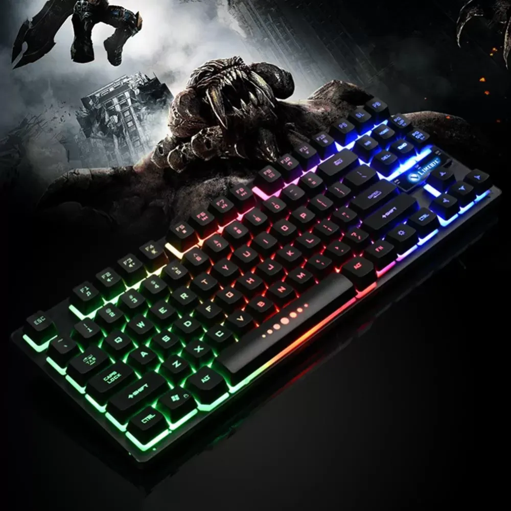 K87 USB Wired Mechanical Feel Keyboard Gaming PC Keyboard with RGB 3 Color Backlight 87 Keycaps Keyboards