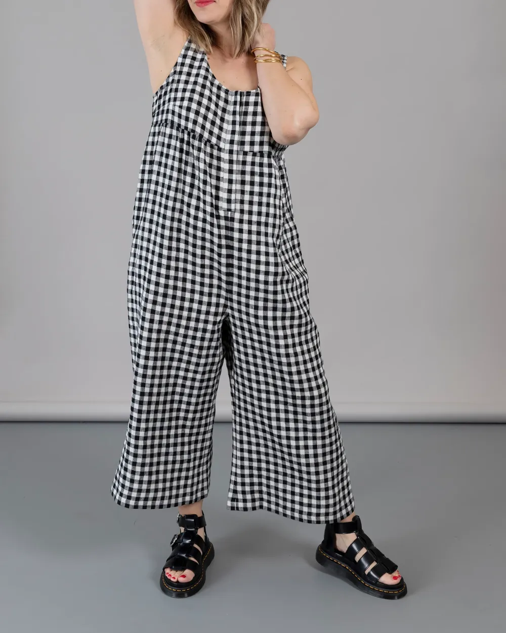 BLACK AND WHITE GINGHAM JUMPSUIT