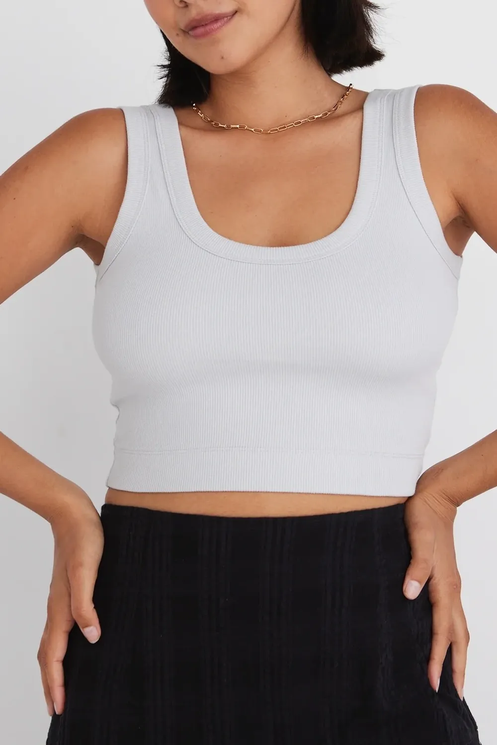 Salted Grey Crop Rib Singlet