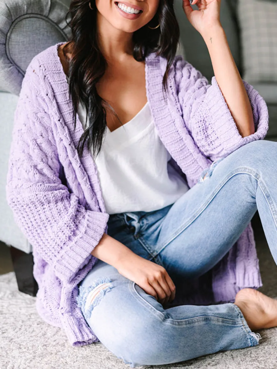 Lilac Purple Cable Knit Cardigan