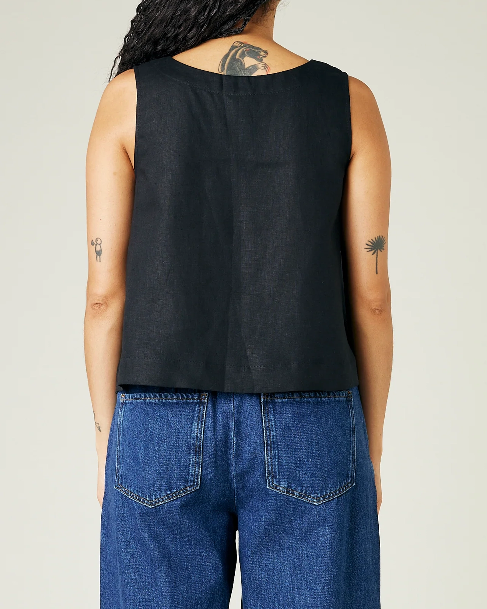 TARA BLACK LINEN TOP