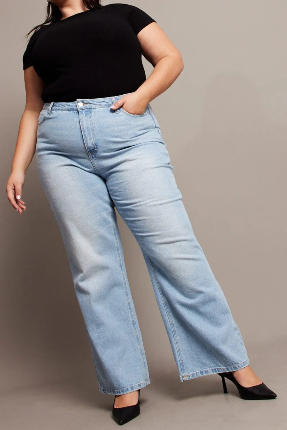 Denim Wide Leg Jeans High Rise Acid Wash