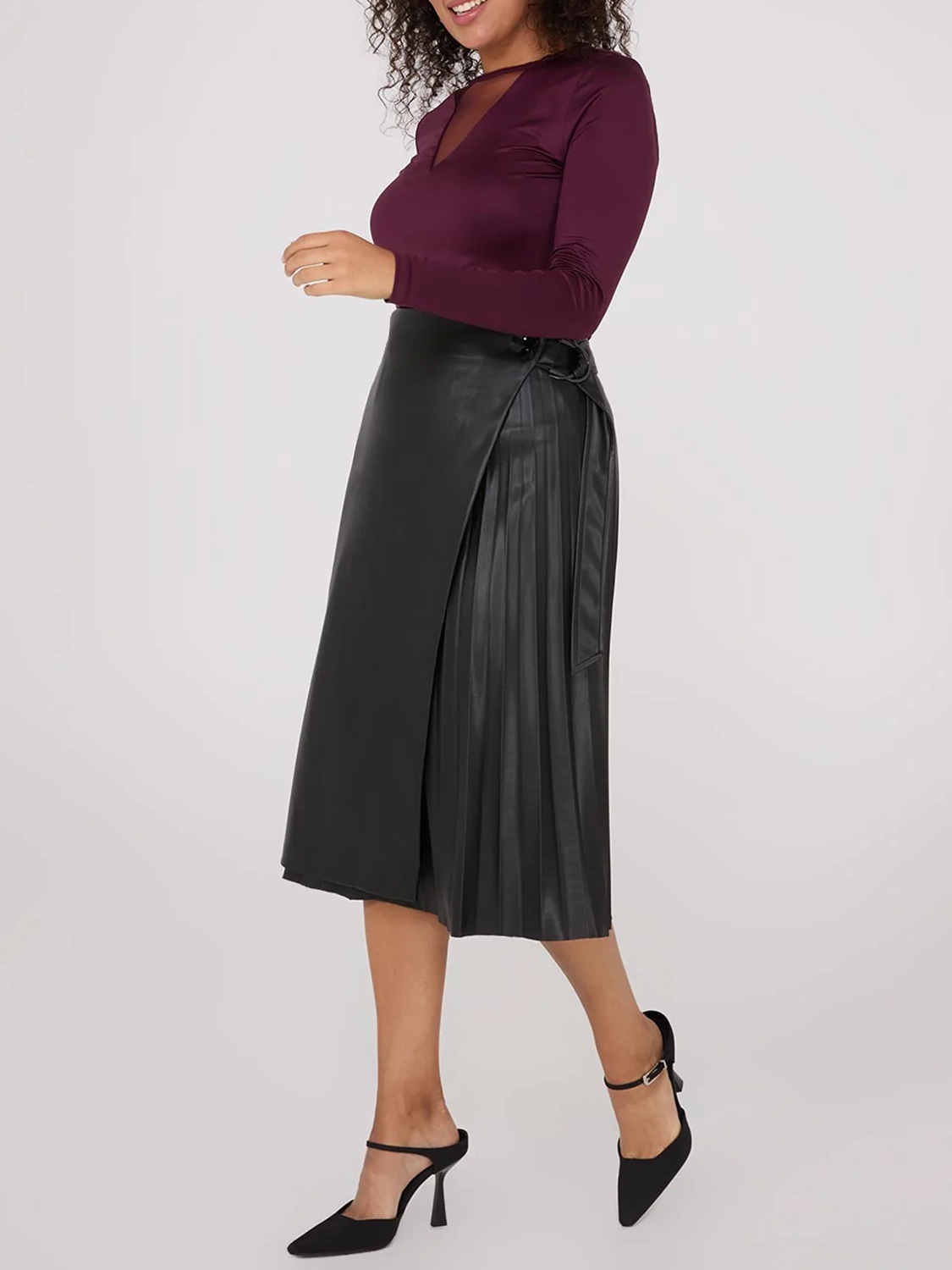 Faux Leather Wrap Midi Skirt