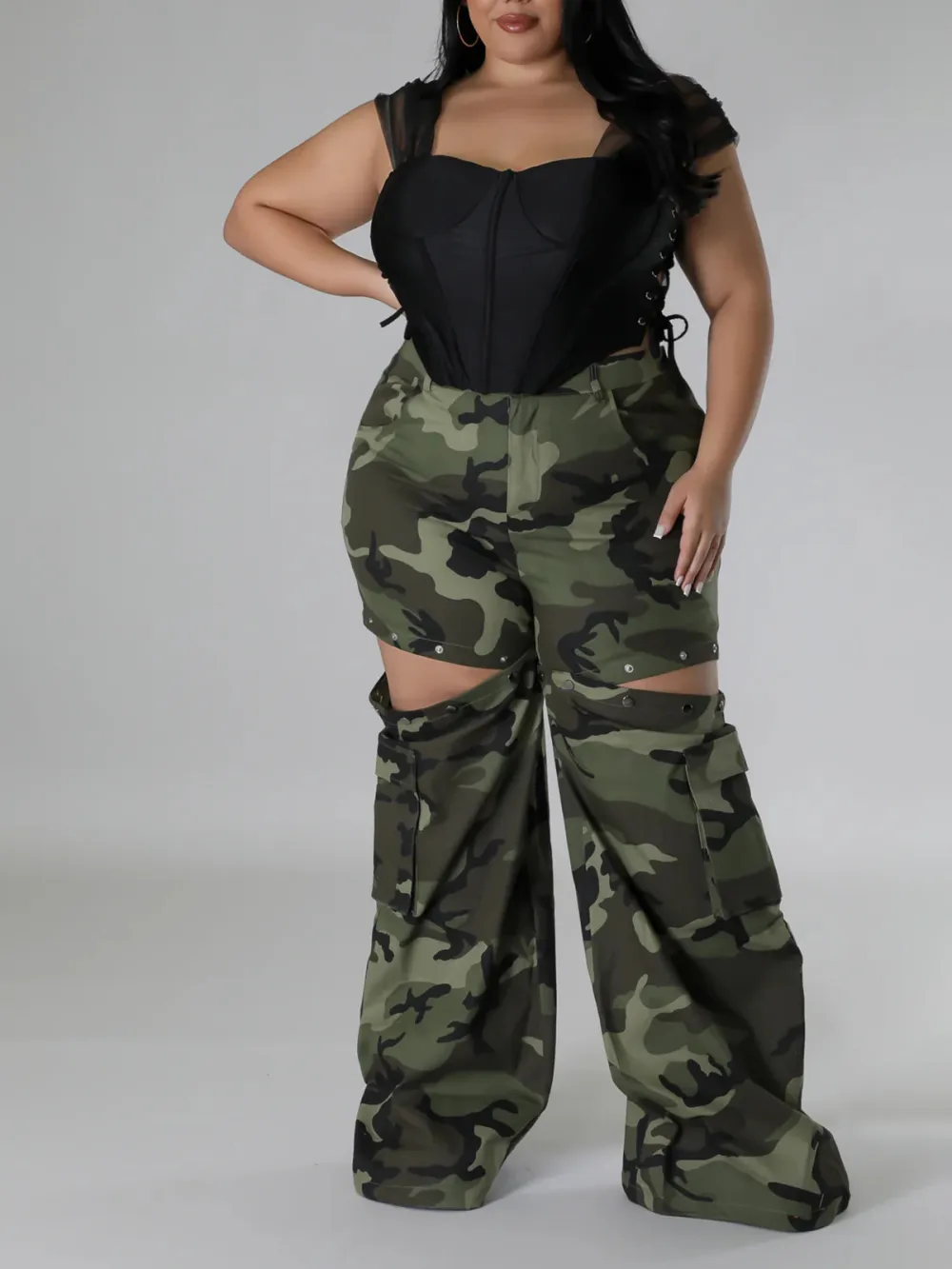 Plus-Size Fashion Women'S Detachable Camouflage Pants