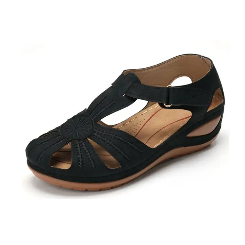 Summer new leather Baotou hook and loop women sandals