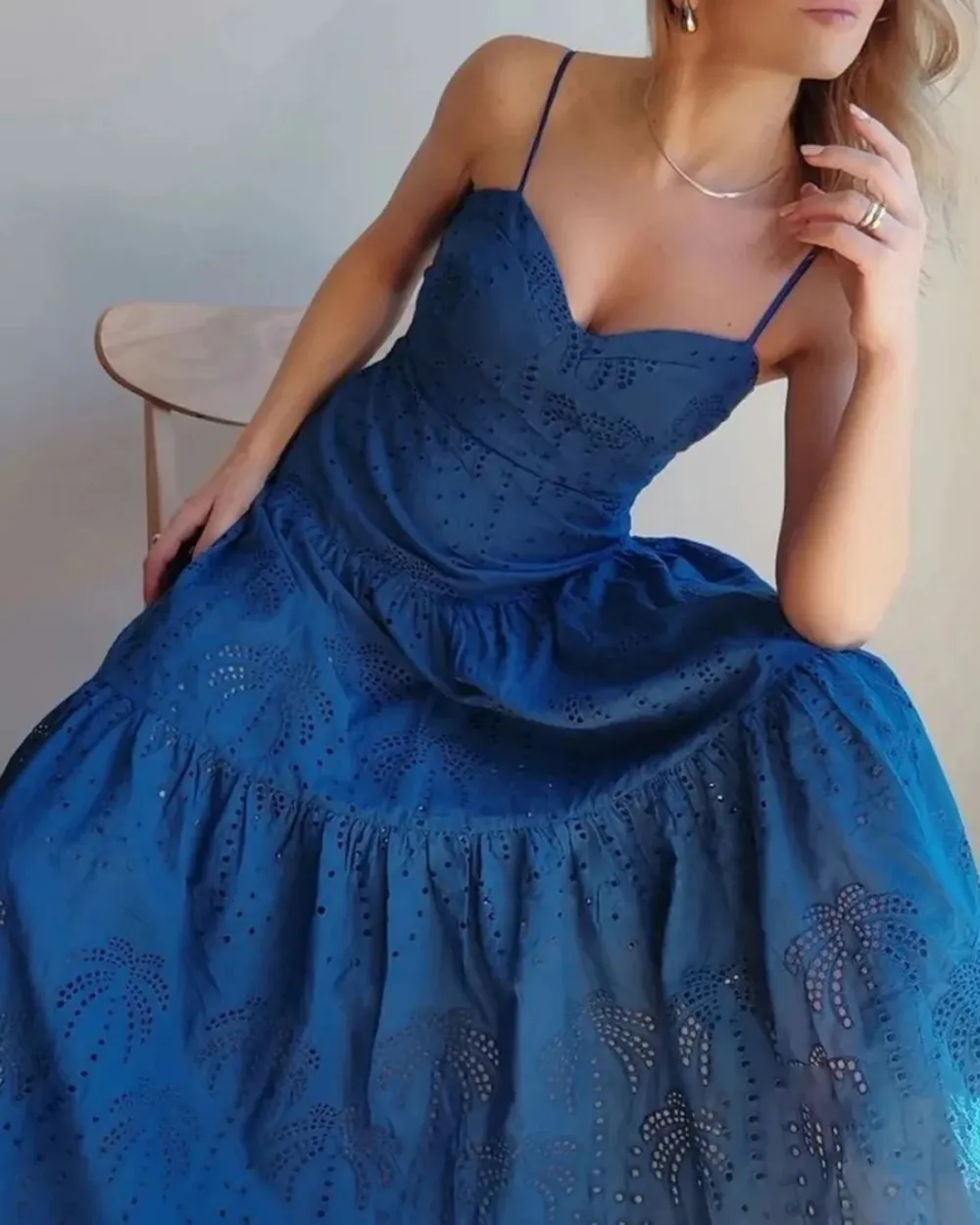 Blue hollow hanging cake dress