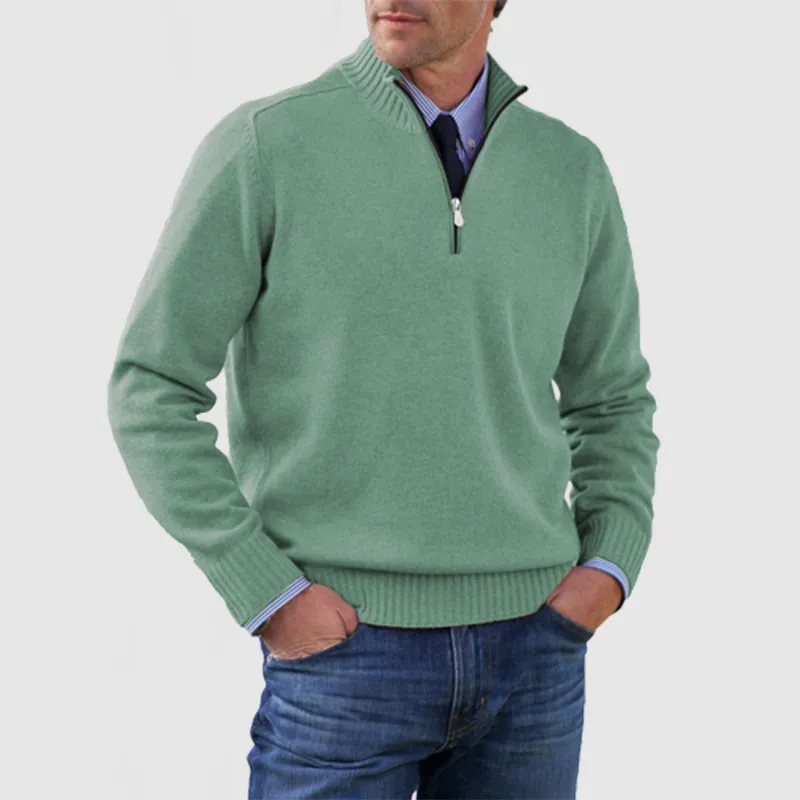 Men's Solid Color Stand Collar Zipper Basic Sweater