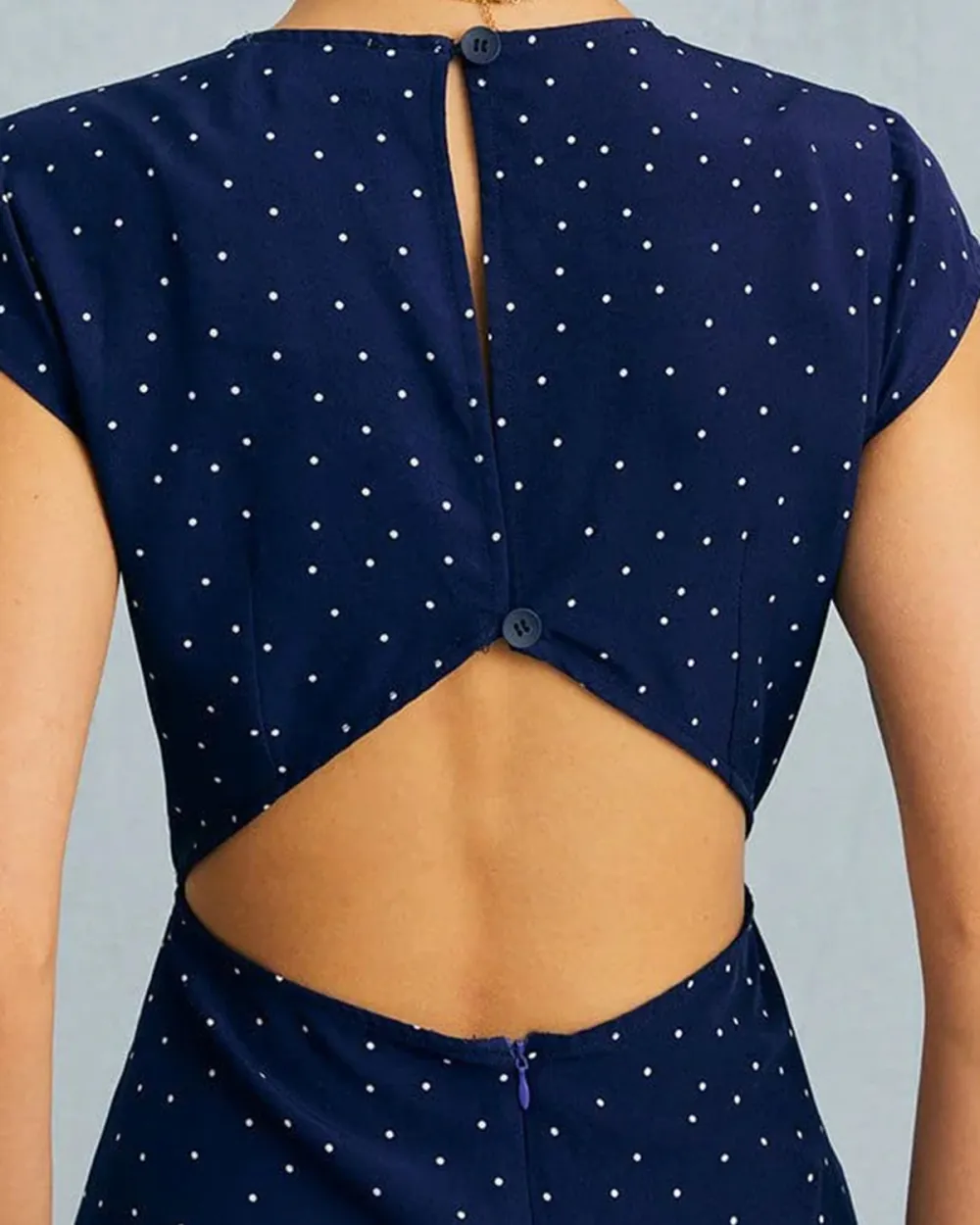 Navy blue polka dot back dress