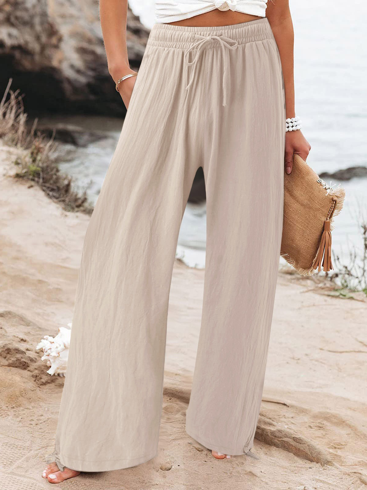 Pleated thin comfortable wide-leg trousers