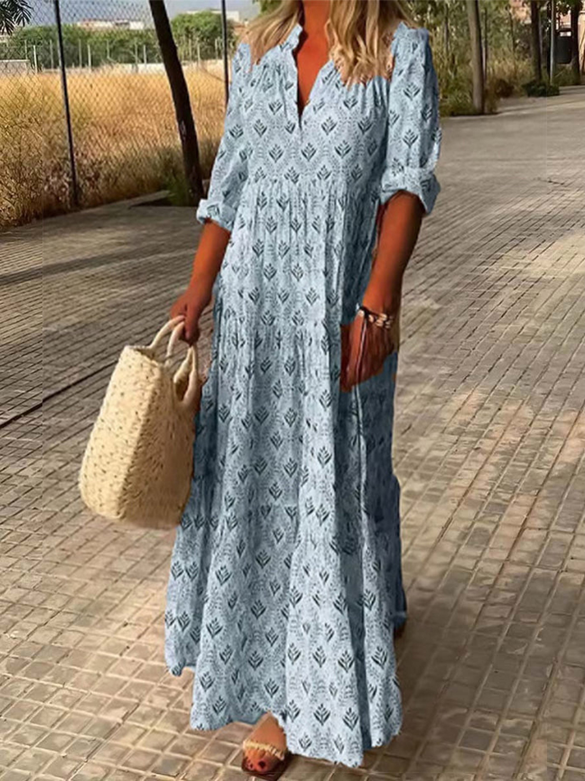 Retro Stand Collar Large Size Fashionable Loose Long Dress