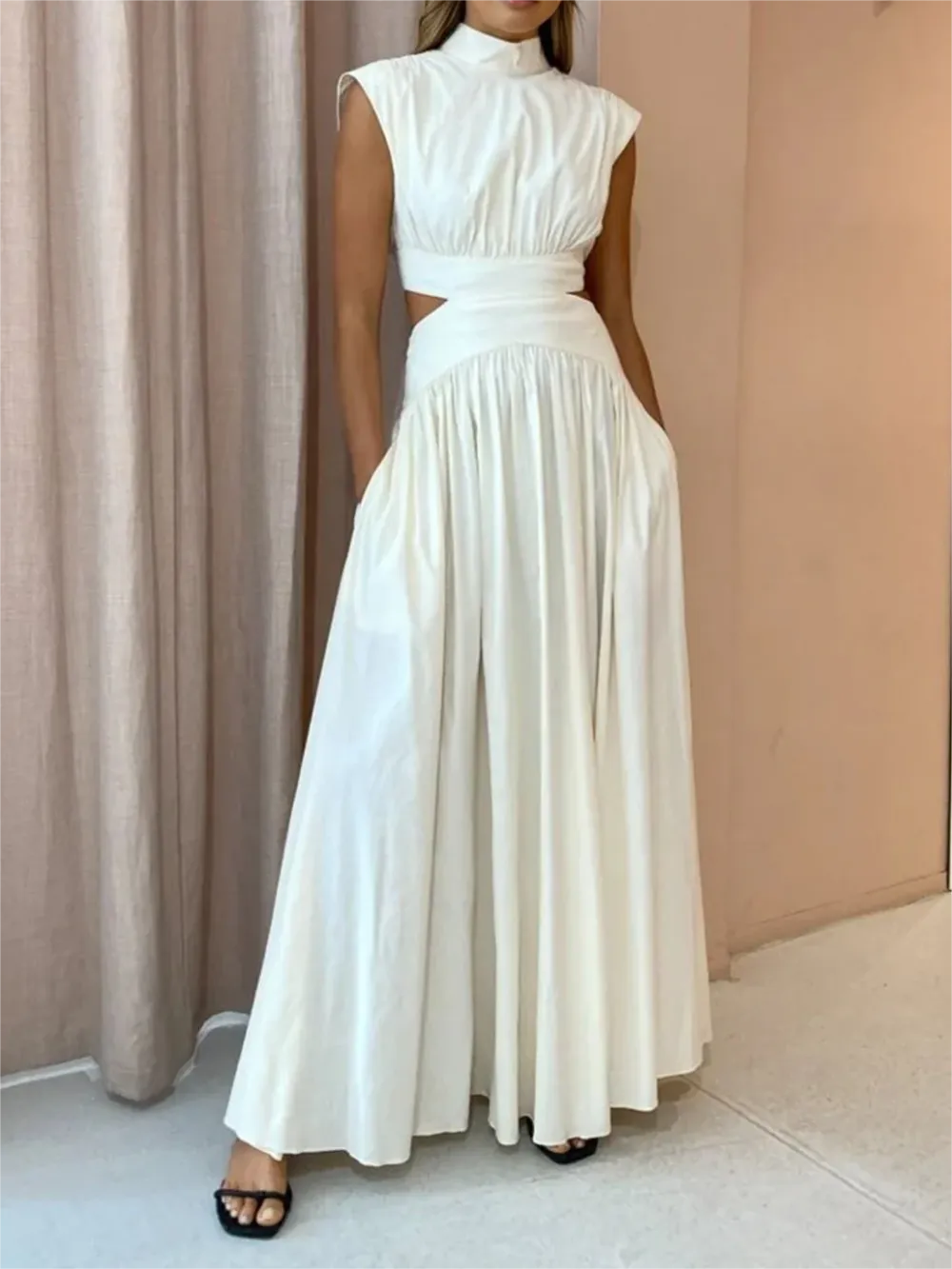 Mock Neck Cut Out Long Dress