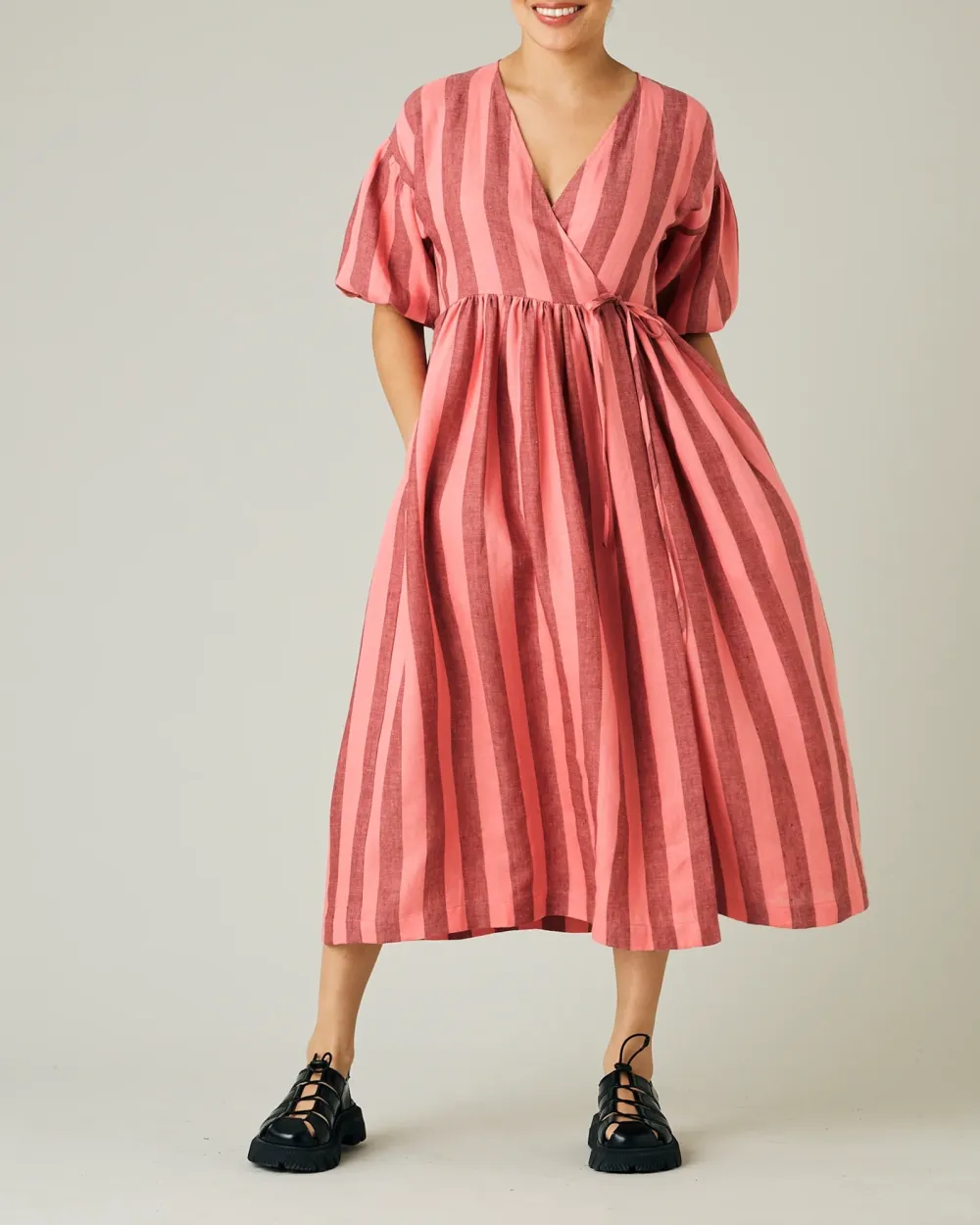 WINNIE BLUSH STRIPE LINEN DRESS