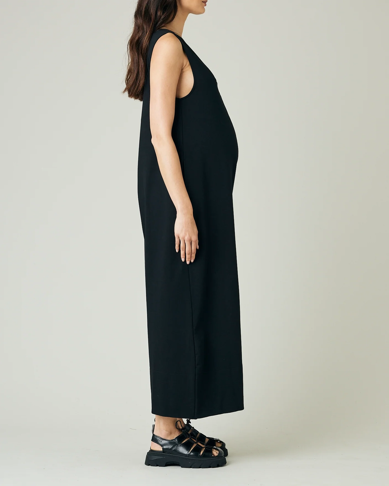 BLACK COTTON JERSEY JUMPSUIT