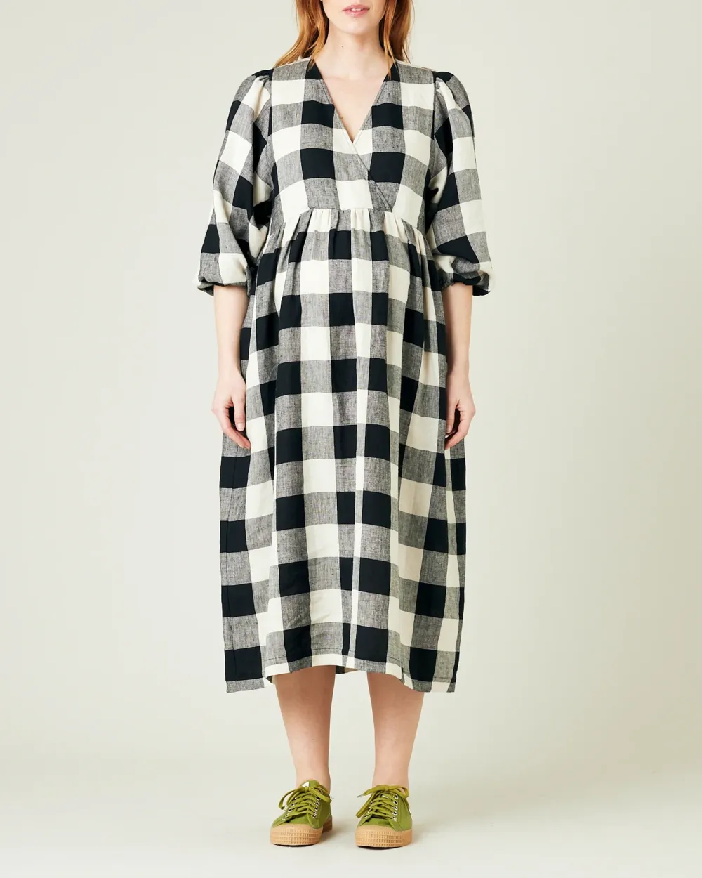 ABBIE STONE & BLACK MEGA CHECK LINEN DRESS