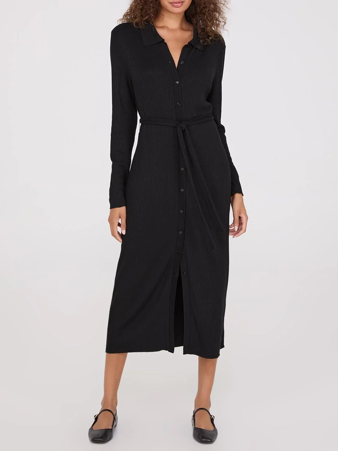 Ribbed Button-Front Midi Dress