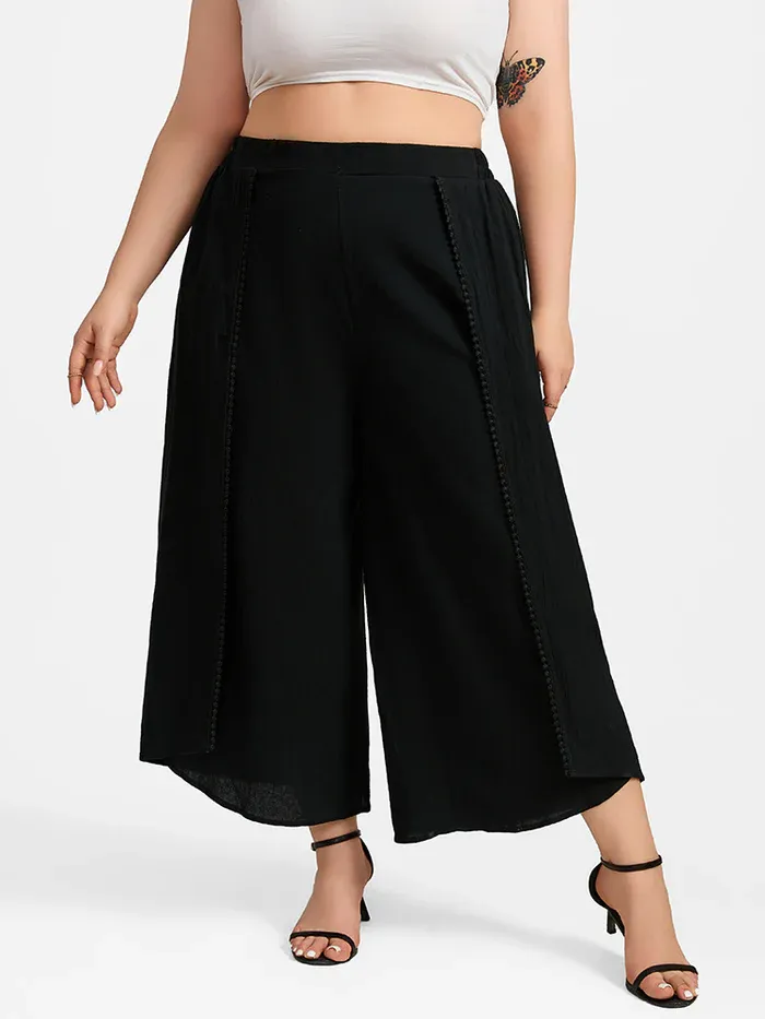 Plus Black Lace Patchwork Wide Leg Pants