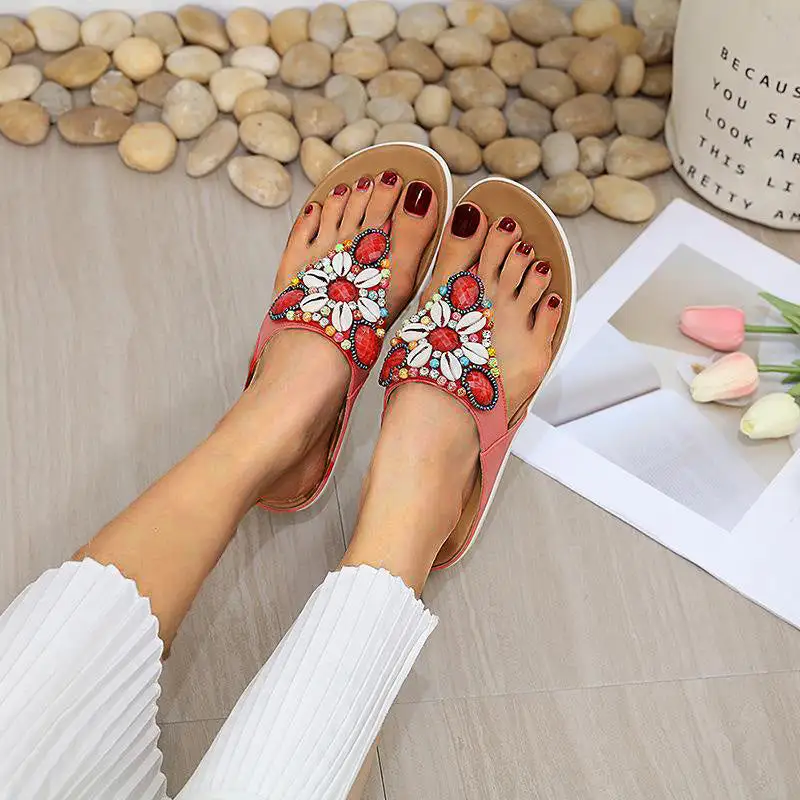 Cilool Ethnic Beach Bohemian Retro Beaded Shell Sandals