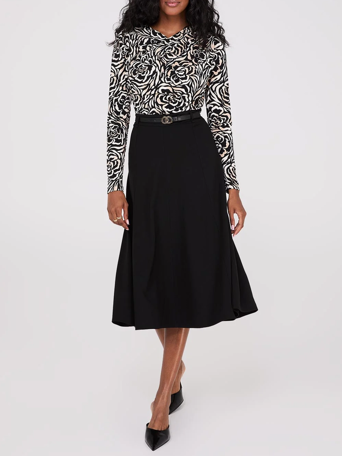 Belted Panel Midi Skirt