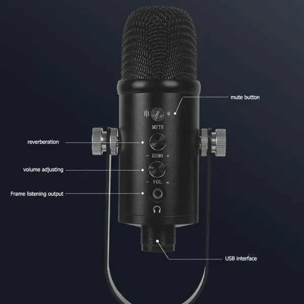 USB Microphone Kit PC Streaming Condenser Mic with Stand Boom Arm Blowout preventer,360°Rotating bracket, one button mute