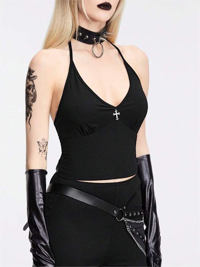 Goth Women's Gothic Style Cross Pendant Versatile Neck Scarf Strap Tank Top