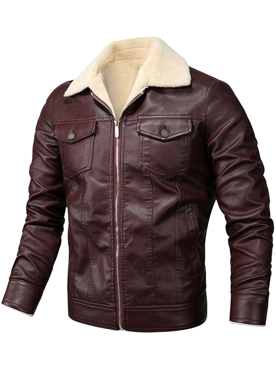 Men's leather casual lamb wool jacket