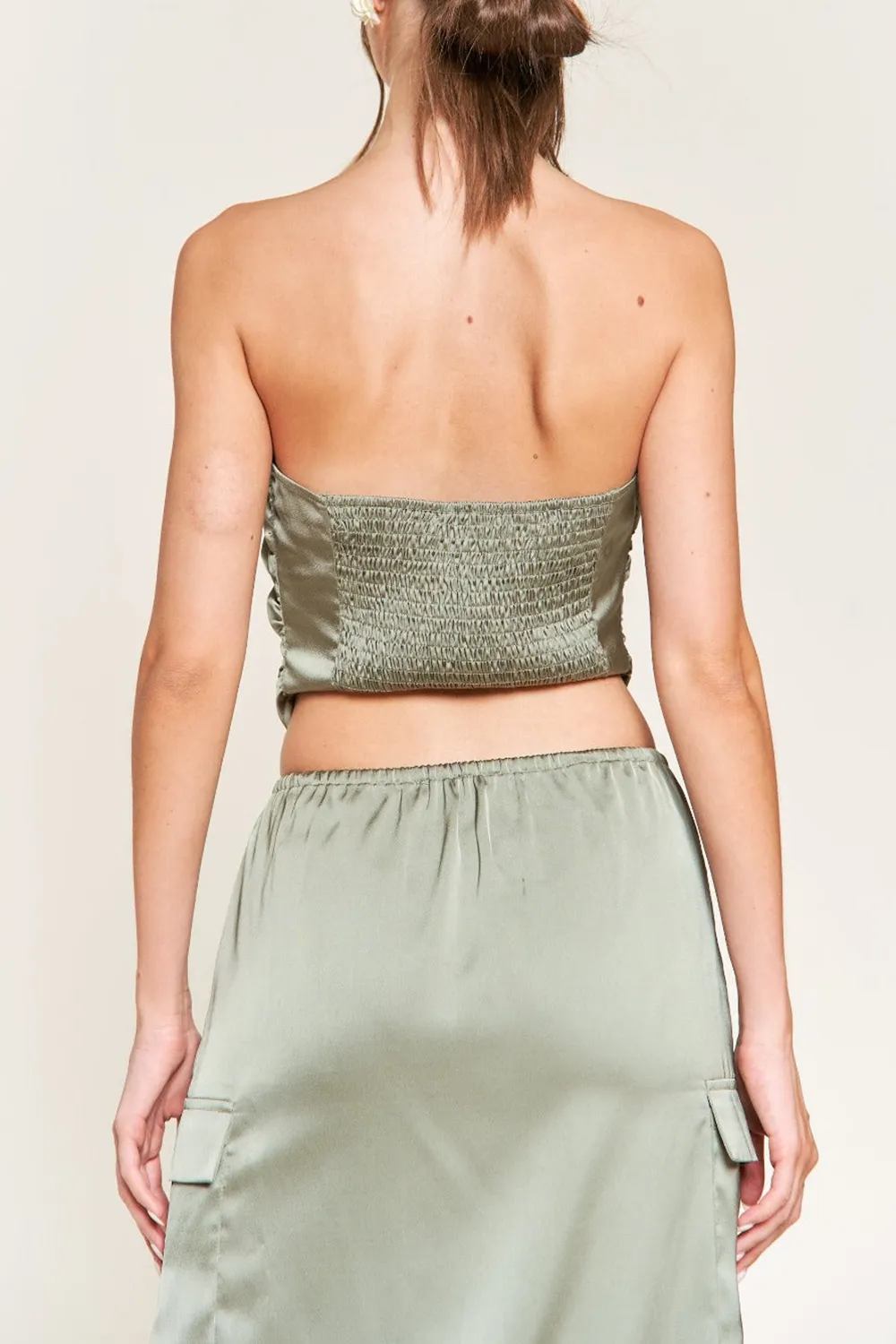 SAGE GREEN SATIN BANDEAU CROP