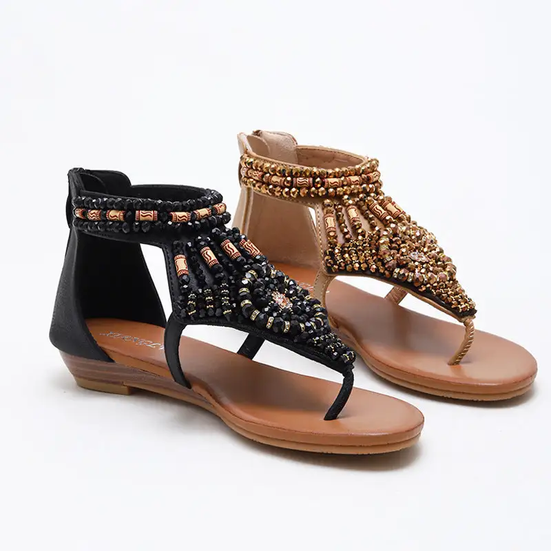 Cilool  Wedge Rhinestone Roman Sandals