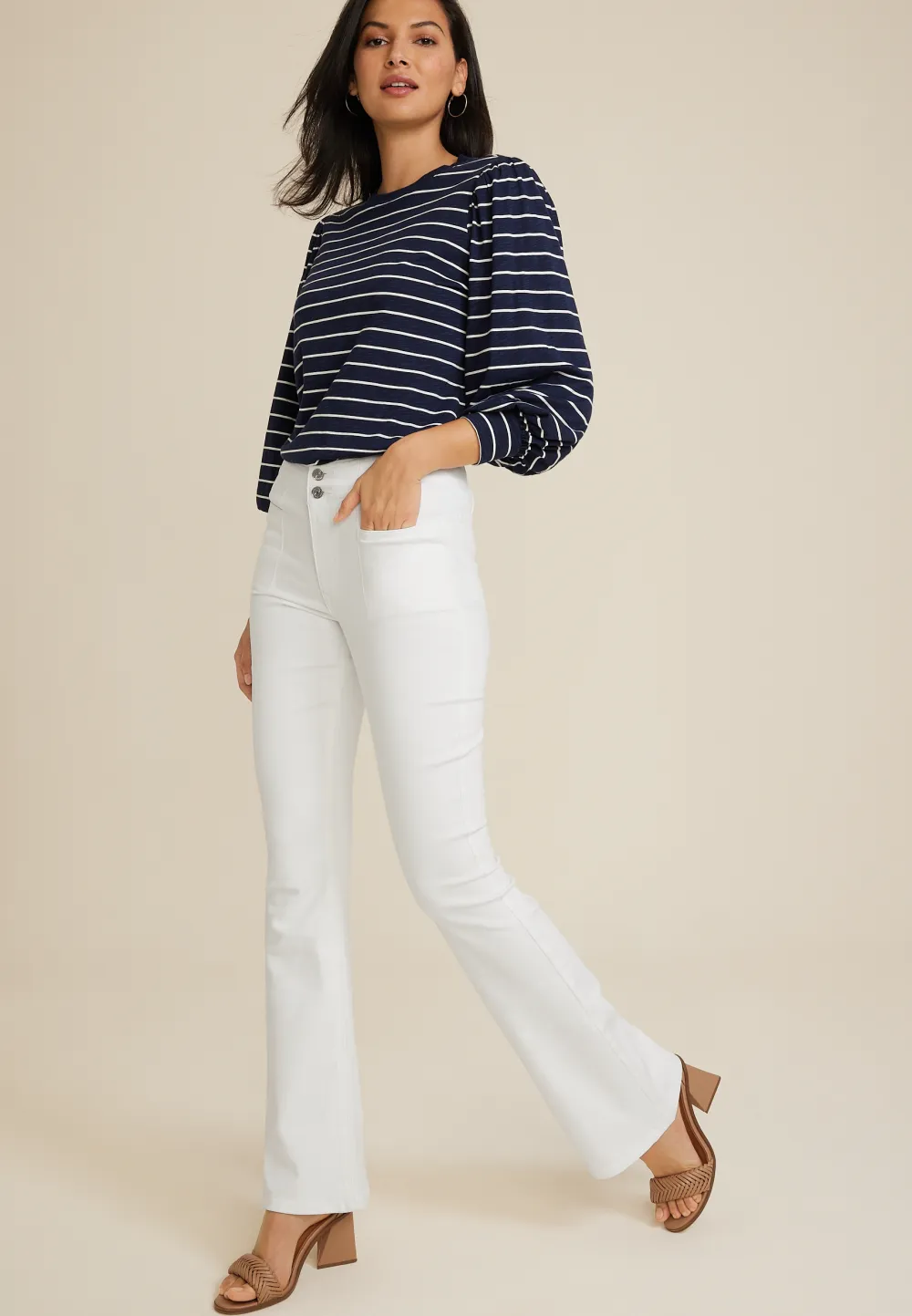 m jeans by maurices™ White High Rise Double Button Sculptress Flare Jean