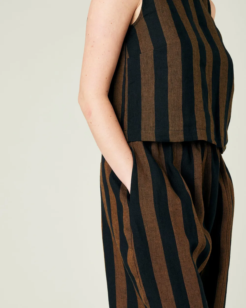 RUST AND BLACK STRIPE LINEN TROUSERS