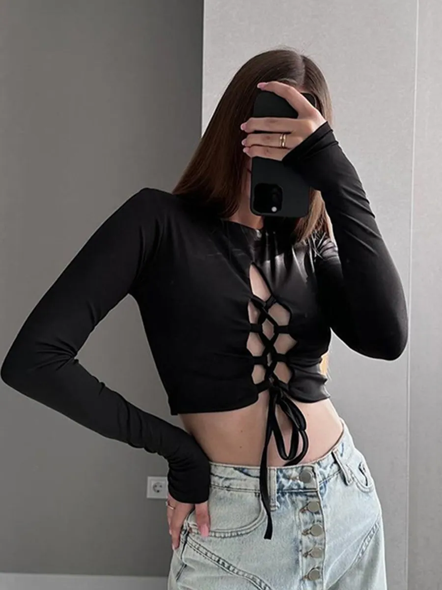 Women's Crewneck Sexy Strappy Cut-out Top