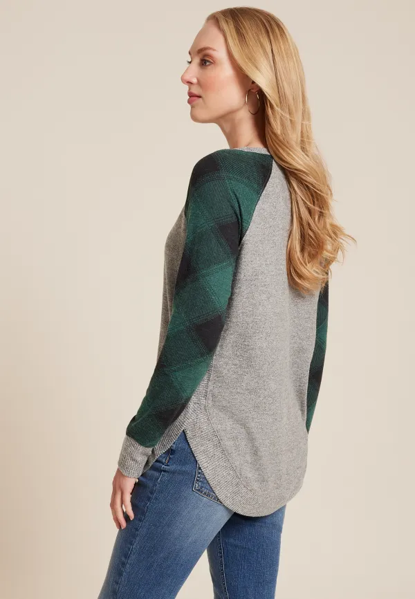 Haven Round Hem Buffalo Plaid Sleeve Tunic