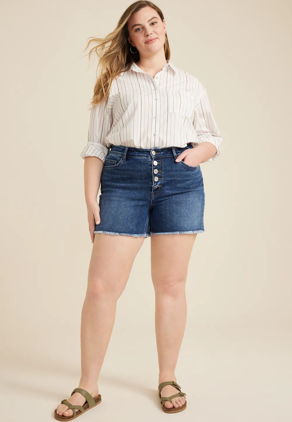 Plus Size Vervet™ High Rise Button Fly 6in Shorts