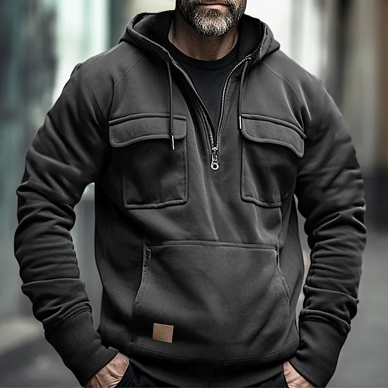 Men's Casual Zip Double Pocket Hooded Sweatshirt