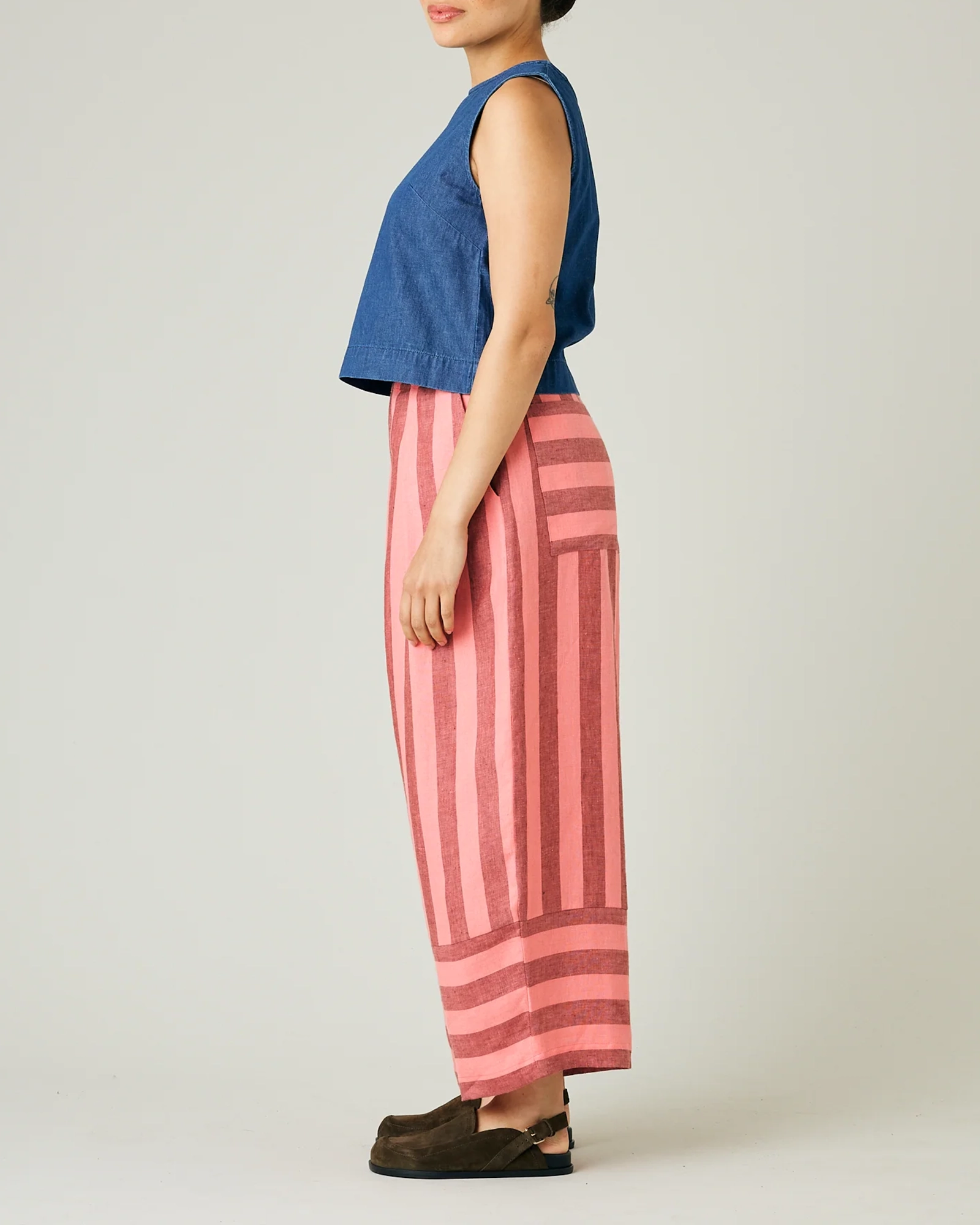 BOBBI BLUSH STRIPE LINEN TROUSERS