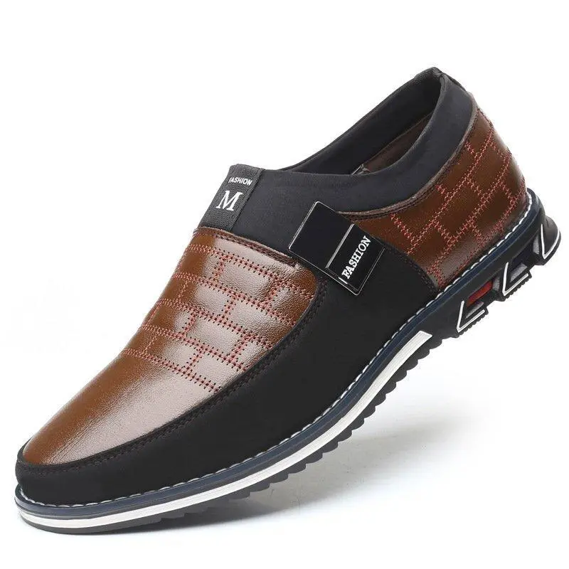 Men Genuine Leather Splicing Non Slip Metal Soft Sole Casual Shoes