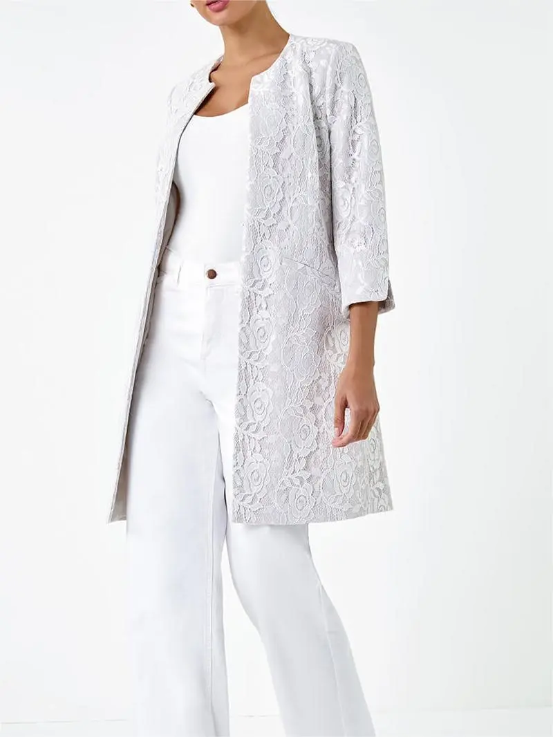 Ivory Lace Longline Formal Jacket